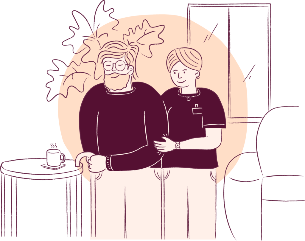 Illustration of a patient and a member of staff.